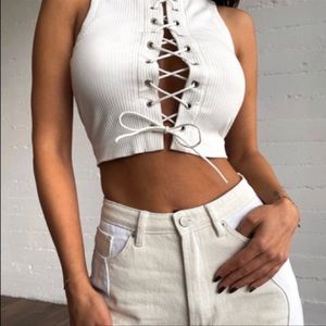 Tiger Mist lace up ribbed crop top